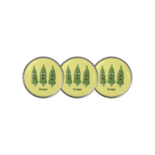 Cute singing okra vegetable cartoon golf ball marker