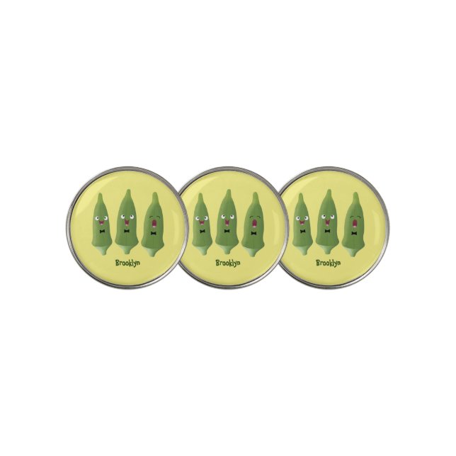 Cute singing okra vegetable cartoon golf ball marker (3 Up)