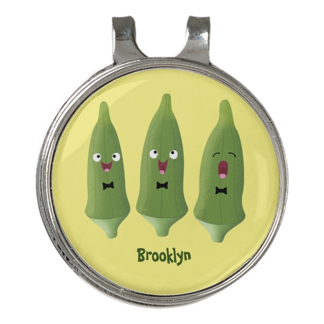 Cute singing okra vegetable cartoon  golf hat clip (Front)