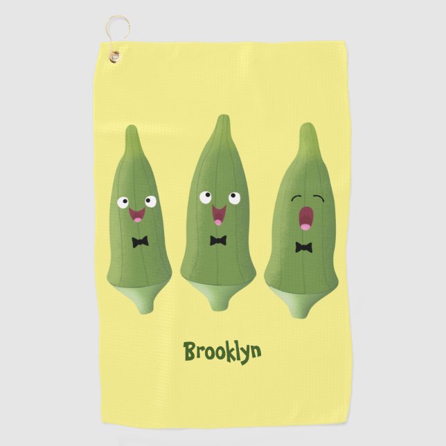 Cute singing okra vegetable cartoon golf towel (Front)