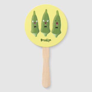 Cute singing okra vegetable cartoon hand fan
