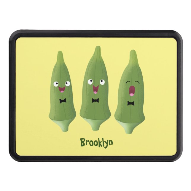 Cute singing okra vegetable cartoon hitch cover (Front)