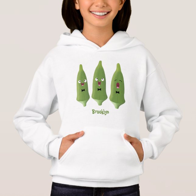 Cute singing okra vegetable cartoon hoodie (Front)