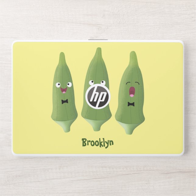 Cute singing okra vegetable cartoon HP laptop skin (Front)