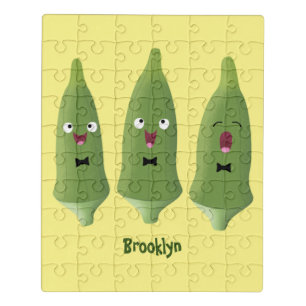 Cute singing okra vegetable cartoon jigsaw puzzle