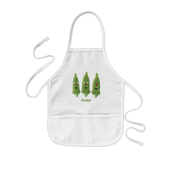 Cute singing okra vegetable cartoon kids' apron (Front)