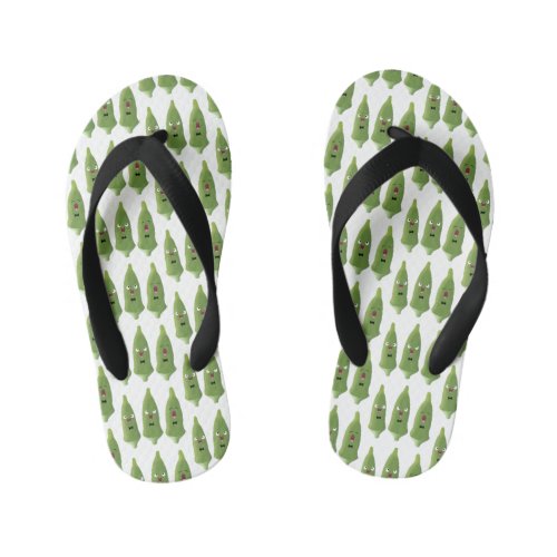 Cute singing okra vegetable cartoon kids flip flops