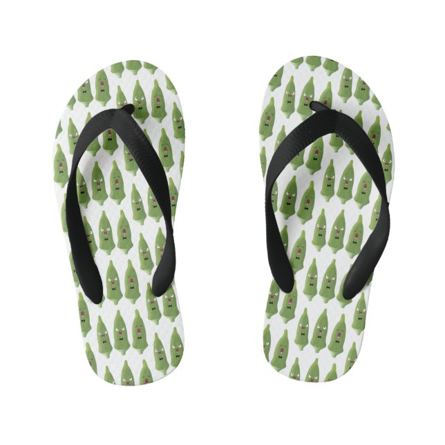 Cute singing okra vegetable cartoon kid's flip flops (Footbed)