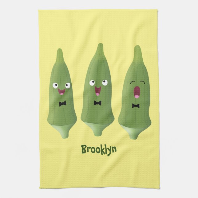 Cute singing okra vegetable cartoon kitchen towel (Vertical)
