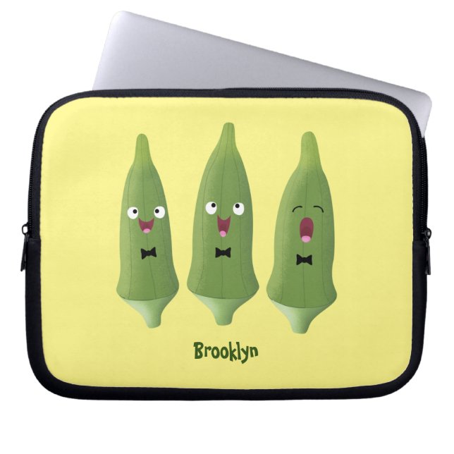 Cute singing okra vegetable cartoon laptop sleeve (Front)