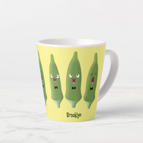 Cute singing okra vegetable cartoon  latte mug