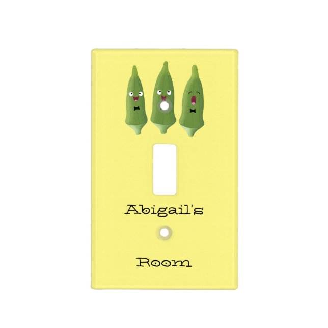 Cute singing okra vegetable cartoon light switch cover (Front)
