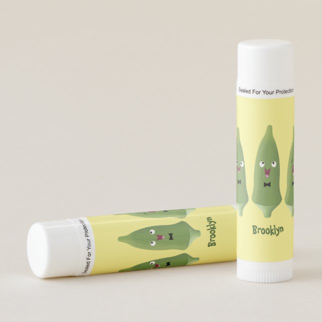 Cute singing okra vegetable cartoon lip balm (Front)