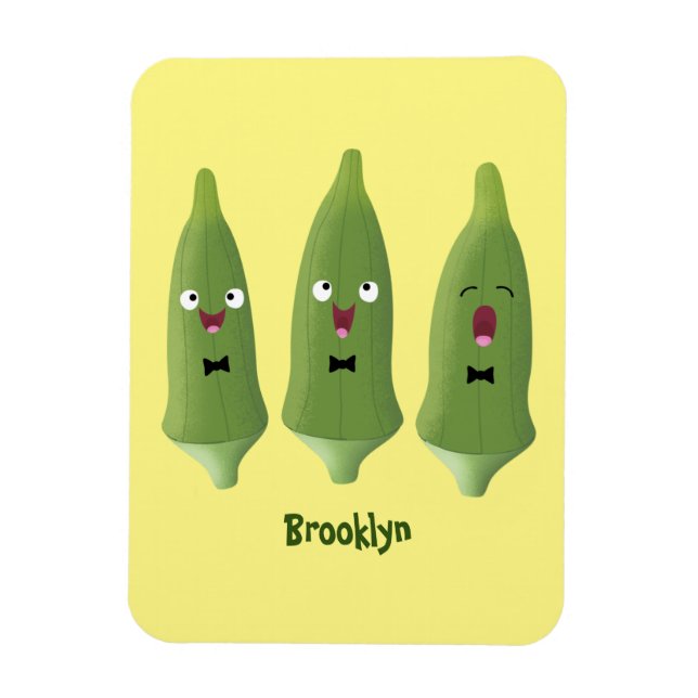 Cute singing okra vegetable cartoon magnet (Vertical)