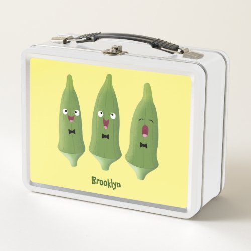 Cute singing okra vegetable cartoon metal lunch box