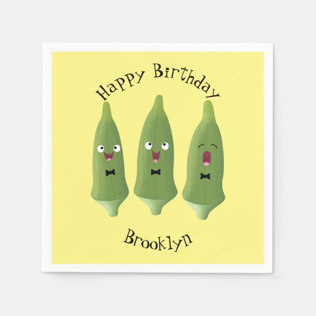 Cute singing okra vegetable cartoon napkins (Front)