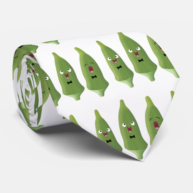 Cute singing okra vegetable cartoon neck tie (Rolled)