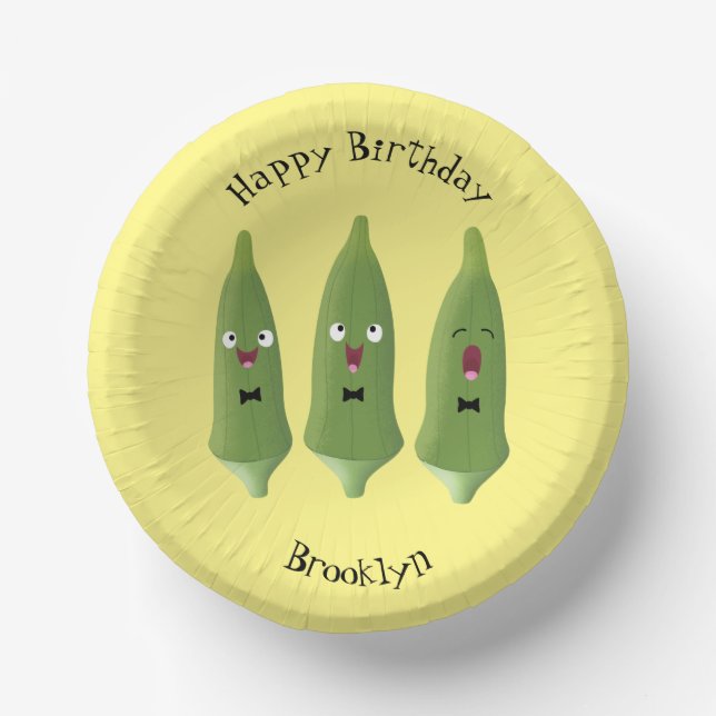 Cute singing okra vegetable cartoon paper bowls (Front)