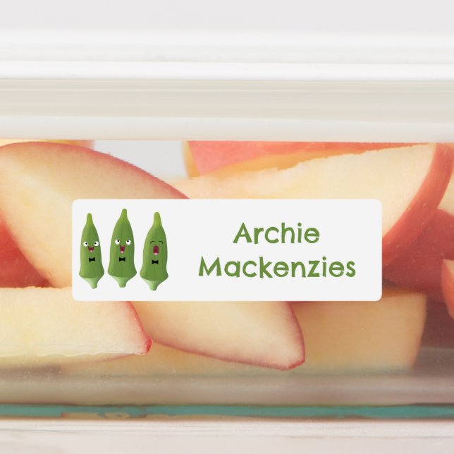 Cute singing okra vegetable cartoon personalized labels (Affixed)