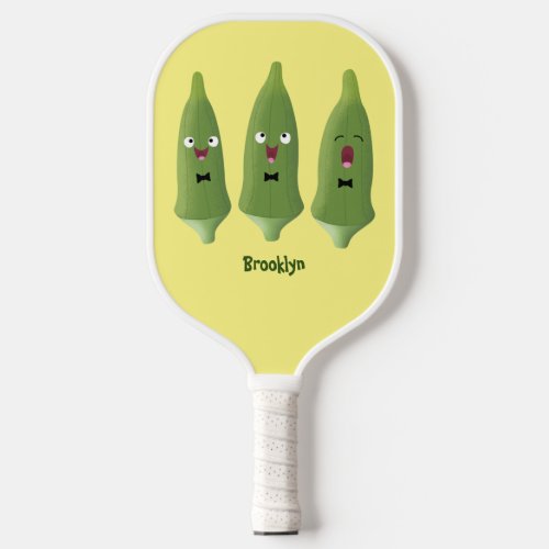 Cute singing okra vegetable cartoon pickleball paddle