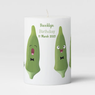 Cute singing okra vegetable cartoon pillar candle
