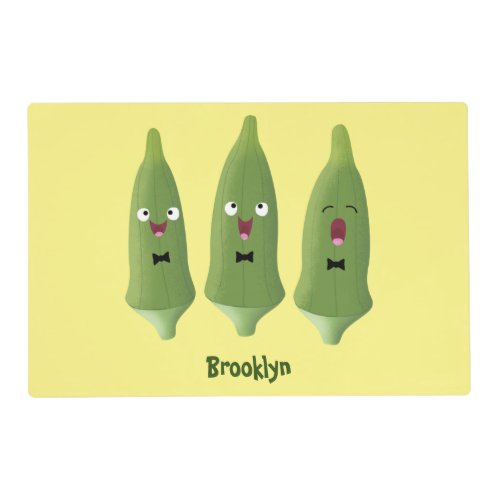 Cute singing okra vegetable cartoon  placemat