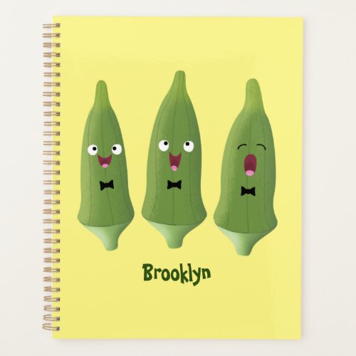 Cute singing okra vegetable cartoon planner