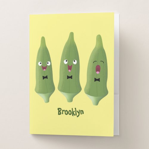 Cute singing okra vegetable cartoon pocket folder
