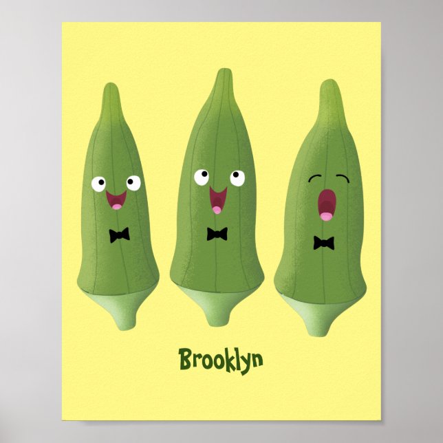 Cute singing okra vegetable cartoon poster (Front)