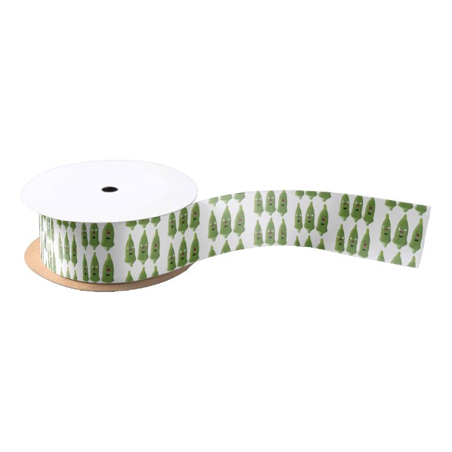 Cute singing okra vegetable cartoon satin ribbon (Spool)