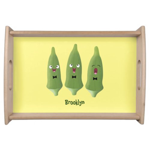 Cute singing okra vegetable cartoon  serving tray