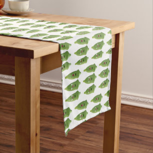 Cute singing okra vegetable cartoon  short table runner