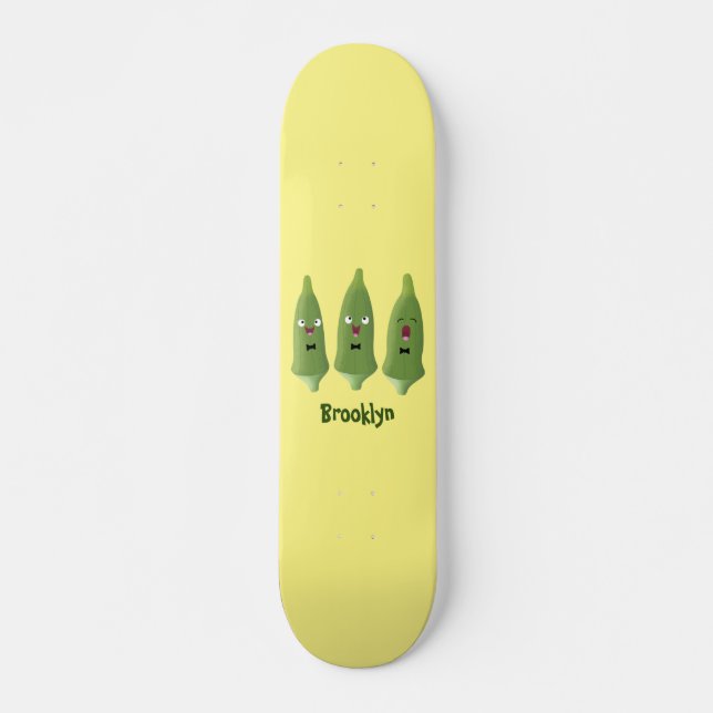 Cute singing okra vegetable cartoon  skateboard (Front)