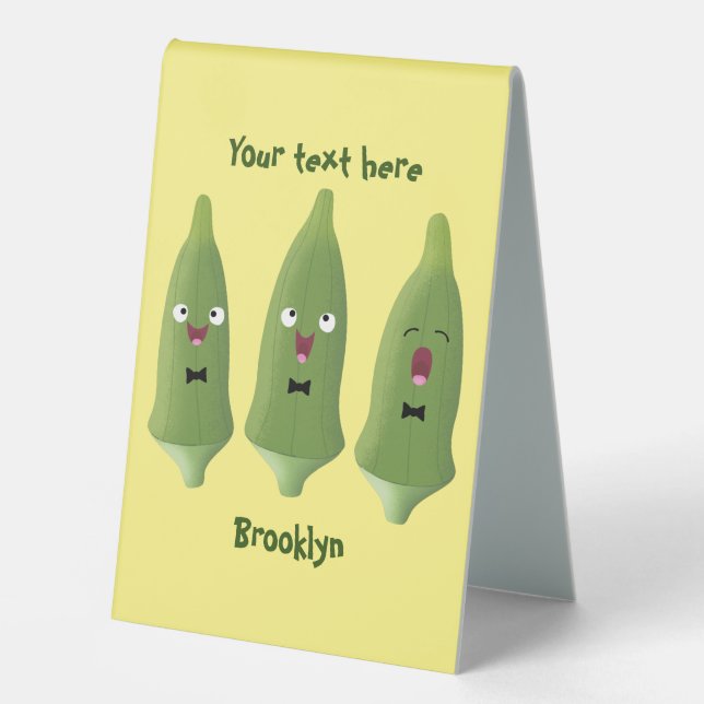 Cute singing okra vegetable cartoon  table tent (Front)