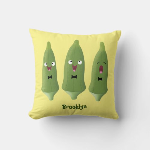 Cute singing okra vegetable cartoon throw pillow