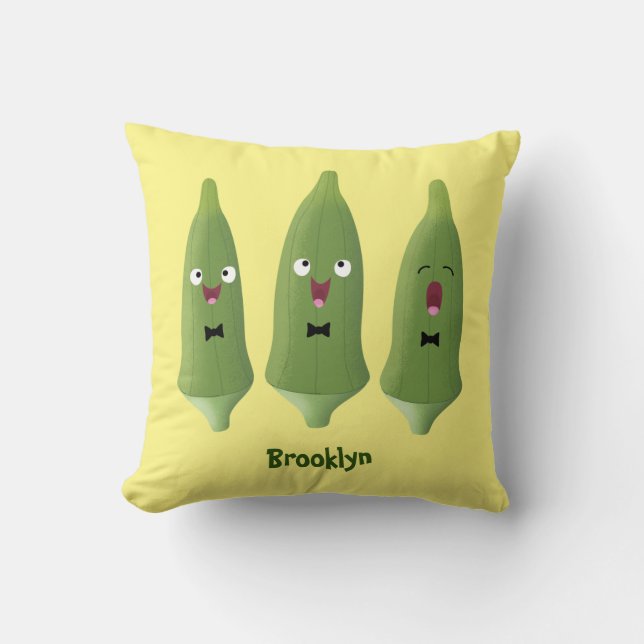 Cute singing okra vegetable cartoon throw pillow (Front)