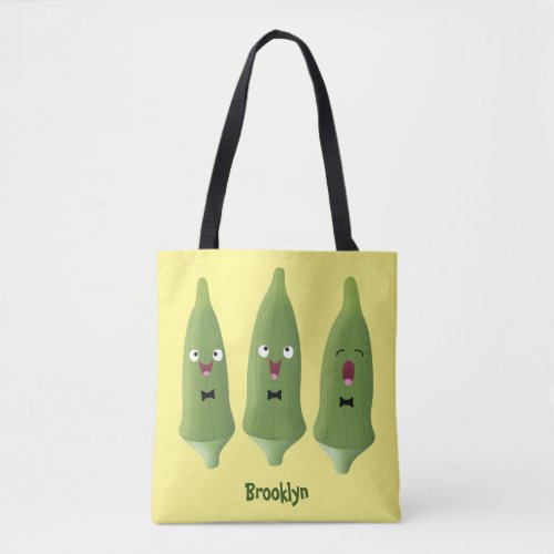 Cute singing okra vegetable cartoon tote bag