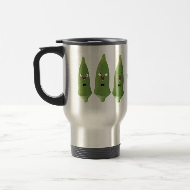 Cute singing okra vegetable cartoon travel mug (Left)
