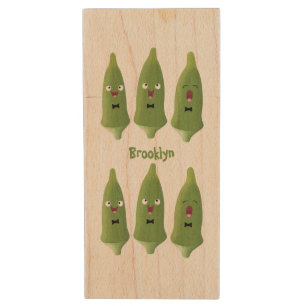 Cute singing okra vegetable cartoon  wood flash drive