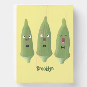 Cute singing okra vegetable cartoon wooden box sign