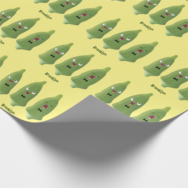 Cute singing okra vegetable cartoon wrapping paper (Corner)