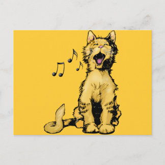 Cute singing orange cat drawing with musical notes