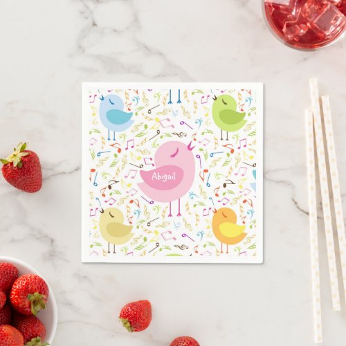 Cute Singing Pink Bird with Musical Notes  Napkins