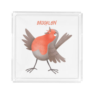 Cute singing robin bird cartoon acrylic tray