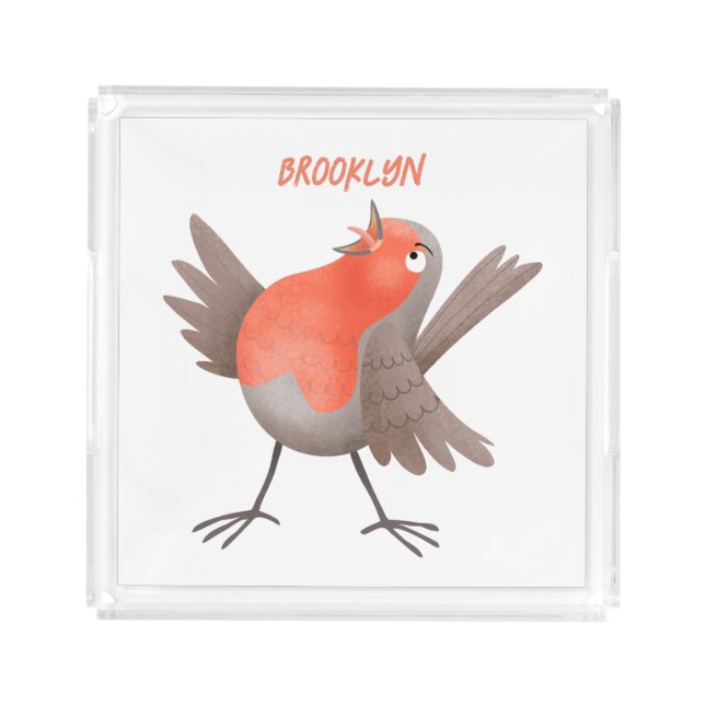 Cute singing robin bird cartoon  acrylic tray (Front)