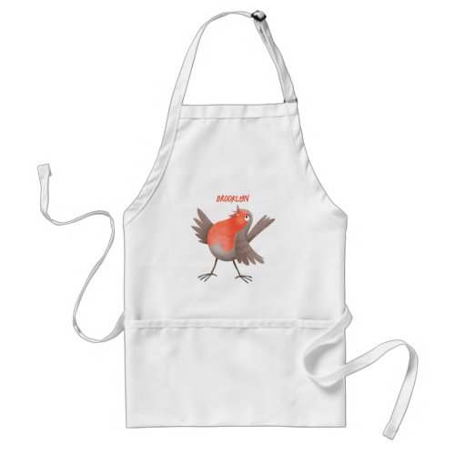 Cute singing robin bird cartoon adult apron