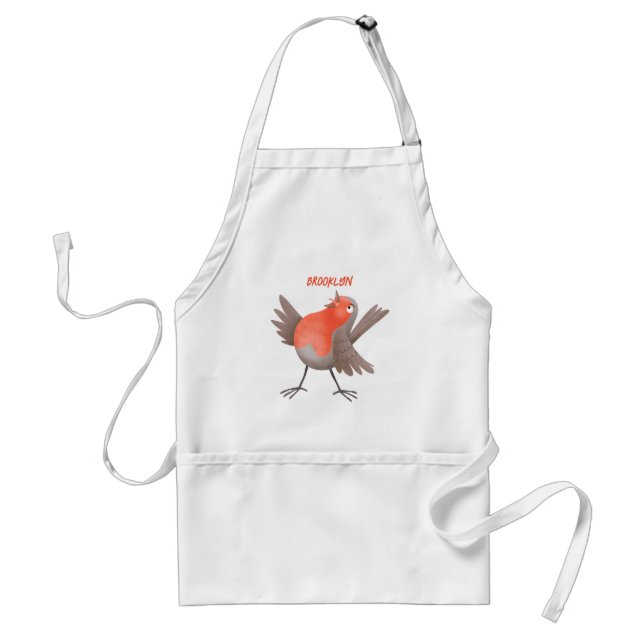 Cute singing robin bird cartoon adult apron (Front)