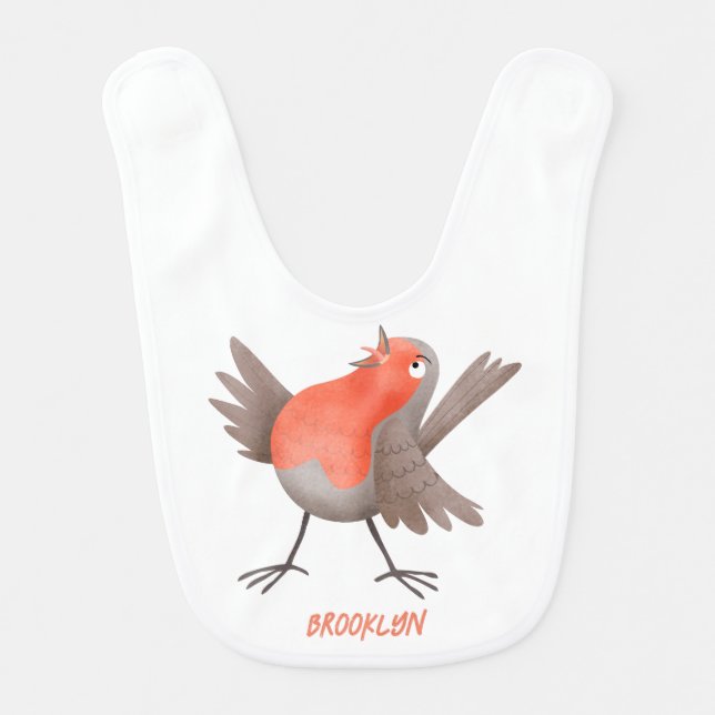Cute singing robin bird cartoon baby bib (Front)