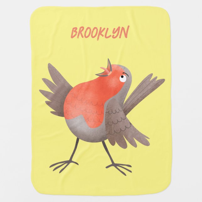 Cute singing robin bird cartoon baby blanket (Front)