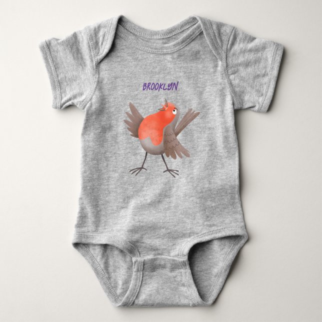 Cute singing robin bird cartoon baby bodysuit (Front)